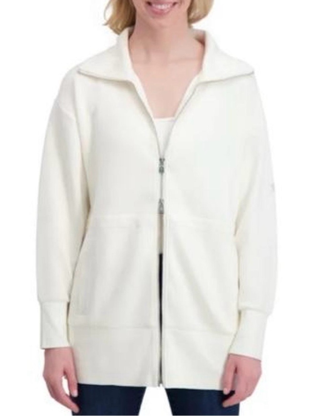 Converse Cream Longline Zip-Up Jacket XL | Clean Girl Minimalist Athleisure